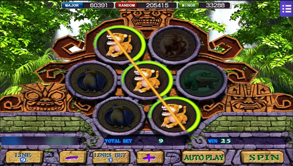 Amazon Jungle on Mega888: three jaguar cubs on a diagonal line win 25 at 9 lines and a line bet of 1